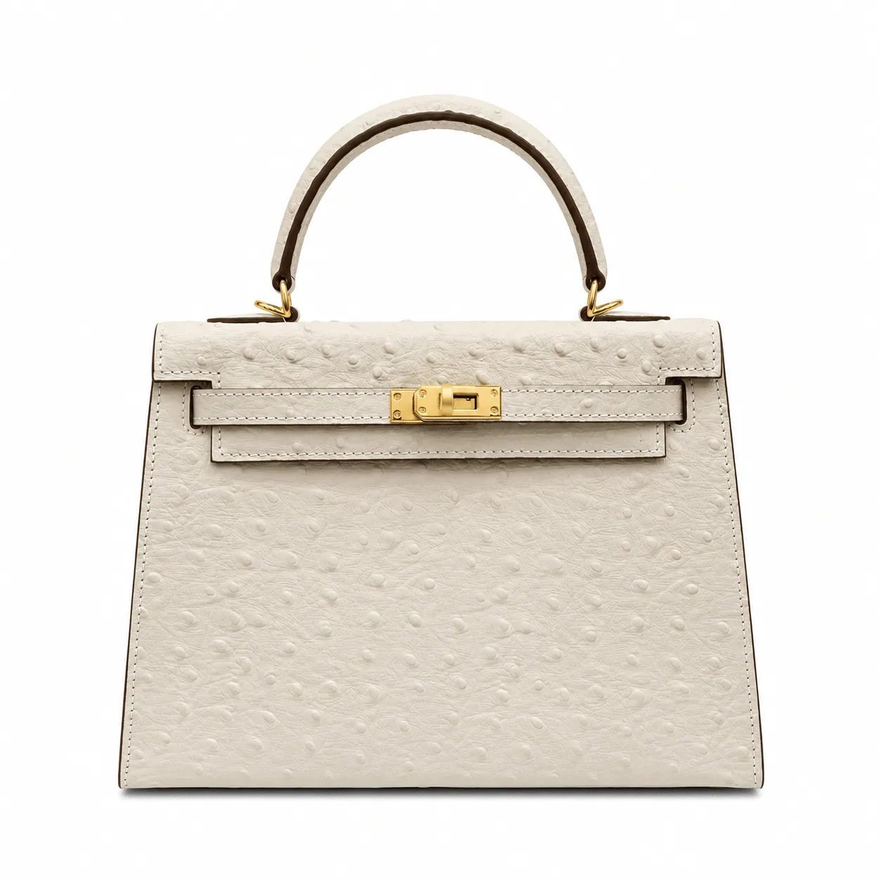 H Handbags Kelly Sellier 25 Ostrich Blanc Gold Hardware Main image