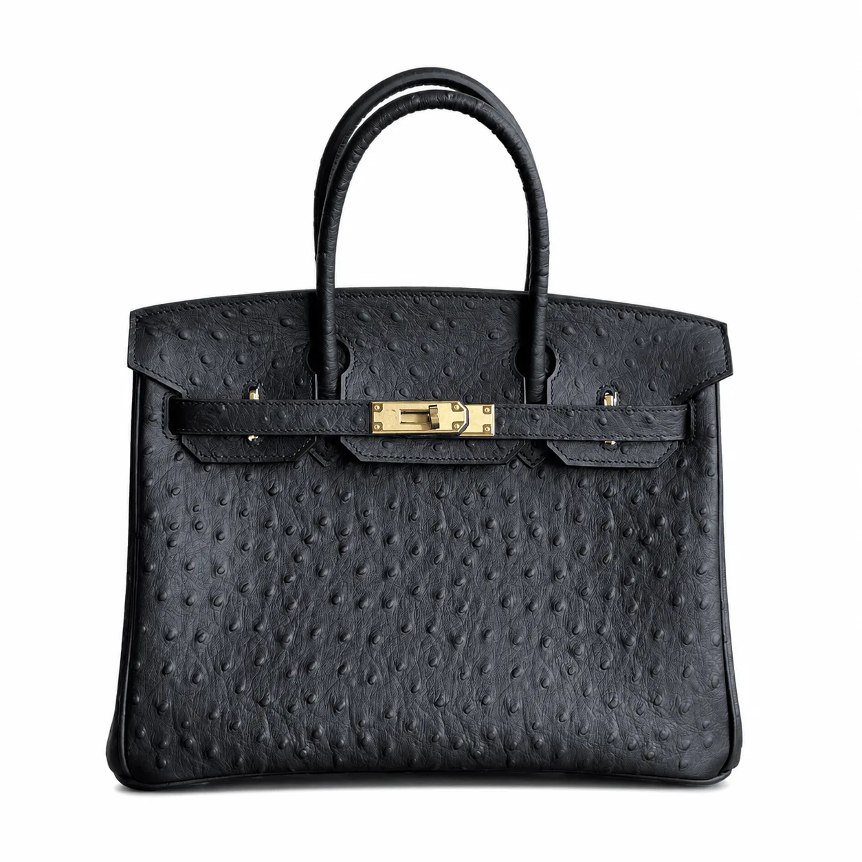 H Birkin 30 Black Ostrich Pattern Gold Hardware Main image