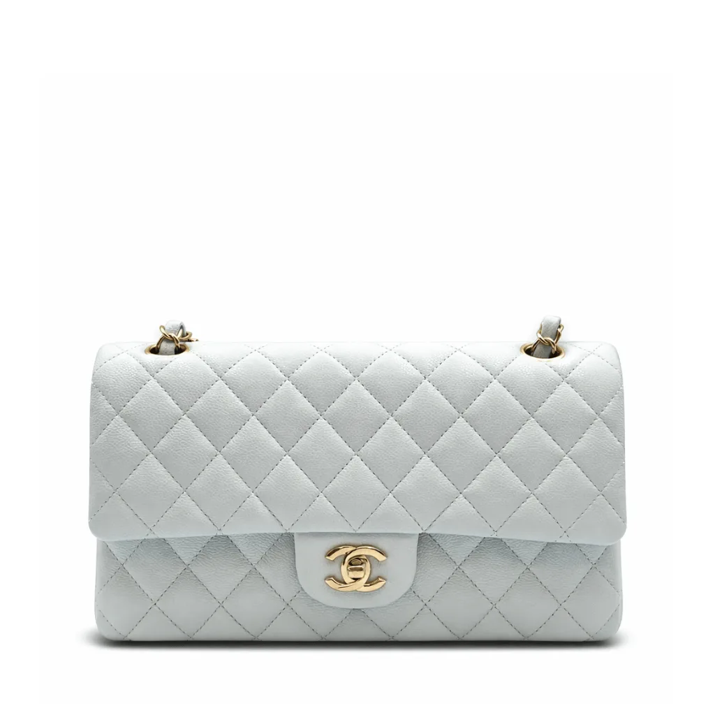 Chanel Medium Classic Double Flap Bag Blue Quilted Caviar Light Gold Hardware Main image
