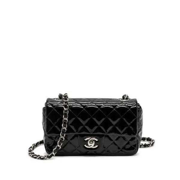 Chanel Mini Rectangular Flap Bag Patent Black 18Cm