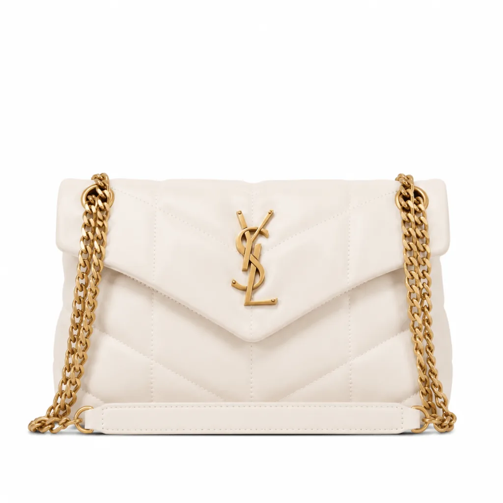 Saint Laurent Puffer Small Chain Bag In Quilted Lambskin White Gold 29Cm 5774761El079207 Main image