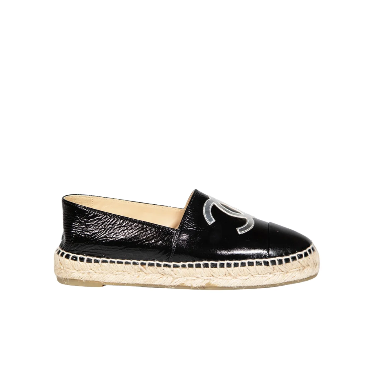 Chanel Embroidered Espadrille Leather Cap Toe Flats Black Cc Main image