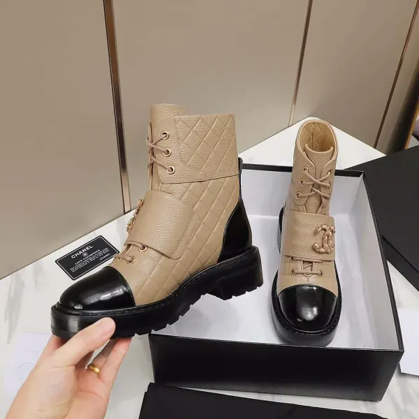 Chanel Fall Winter 22 23 Lace Up Boots Beige Black G39516 Y56261 K5119