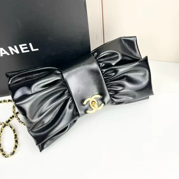 Chanel Ribbon Clutch In Black With Gold Hardware