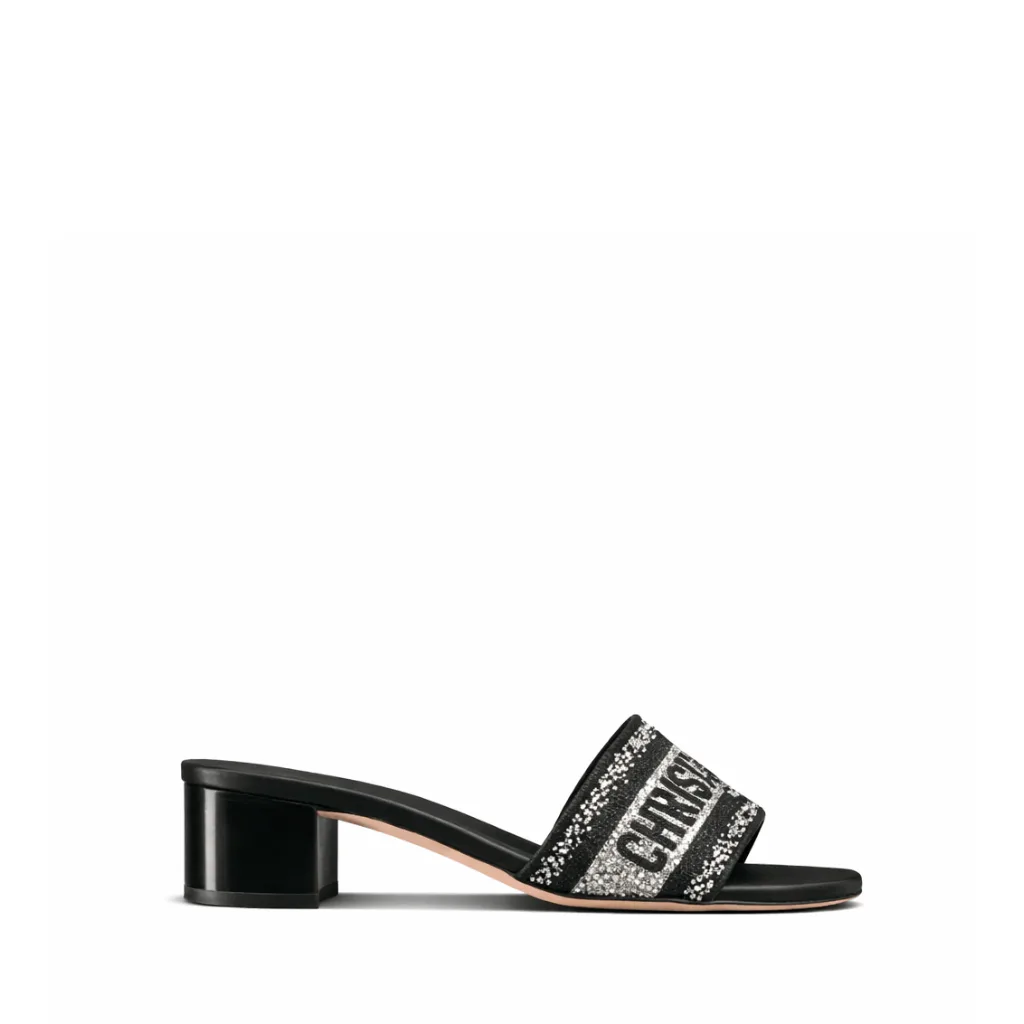 Dior Dway Heeled Slide Embroided Cotton Black Main image