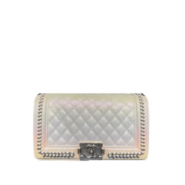 Chanel Old Medium Boy Chain Around Flap Bag Rainbow Silver Hardware