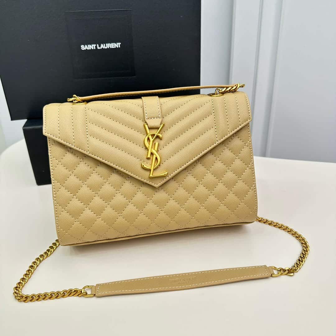 Saint Laurent Envelope Medium Chain Bag In Mix Matelasse Grain De Poudre Embossed Beige 24Cm 600185Bow912721 Secondary image