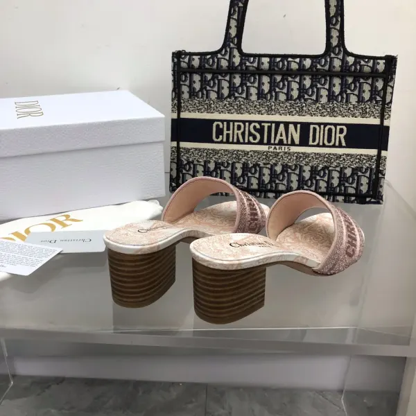 Dior Dway Heeled Slide Embroided Cotton Pink