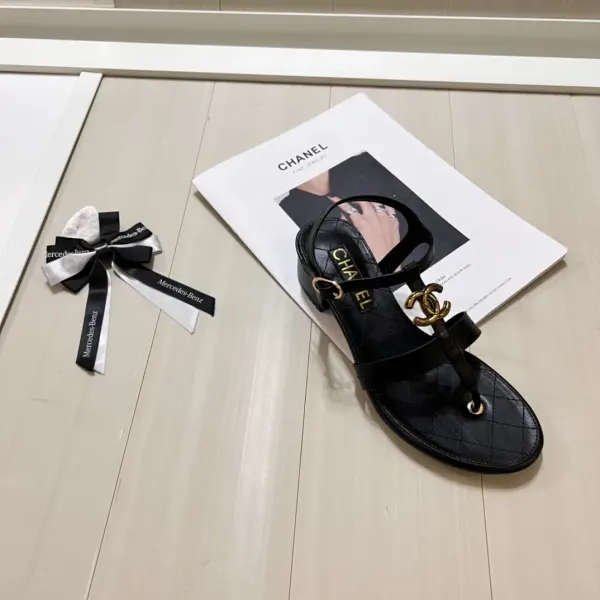 Chanel Sandal Open Round Toe Flip Flops Black