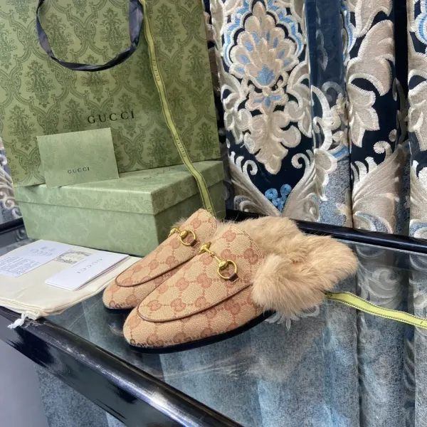 Gucci Princetown Lamb Fur Slippers Rust Natural