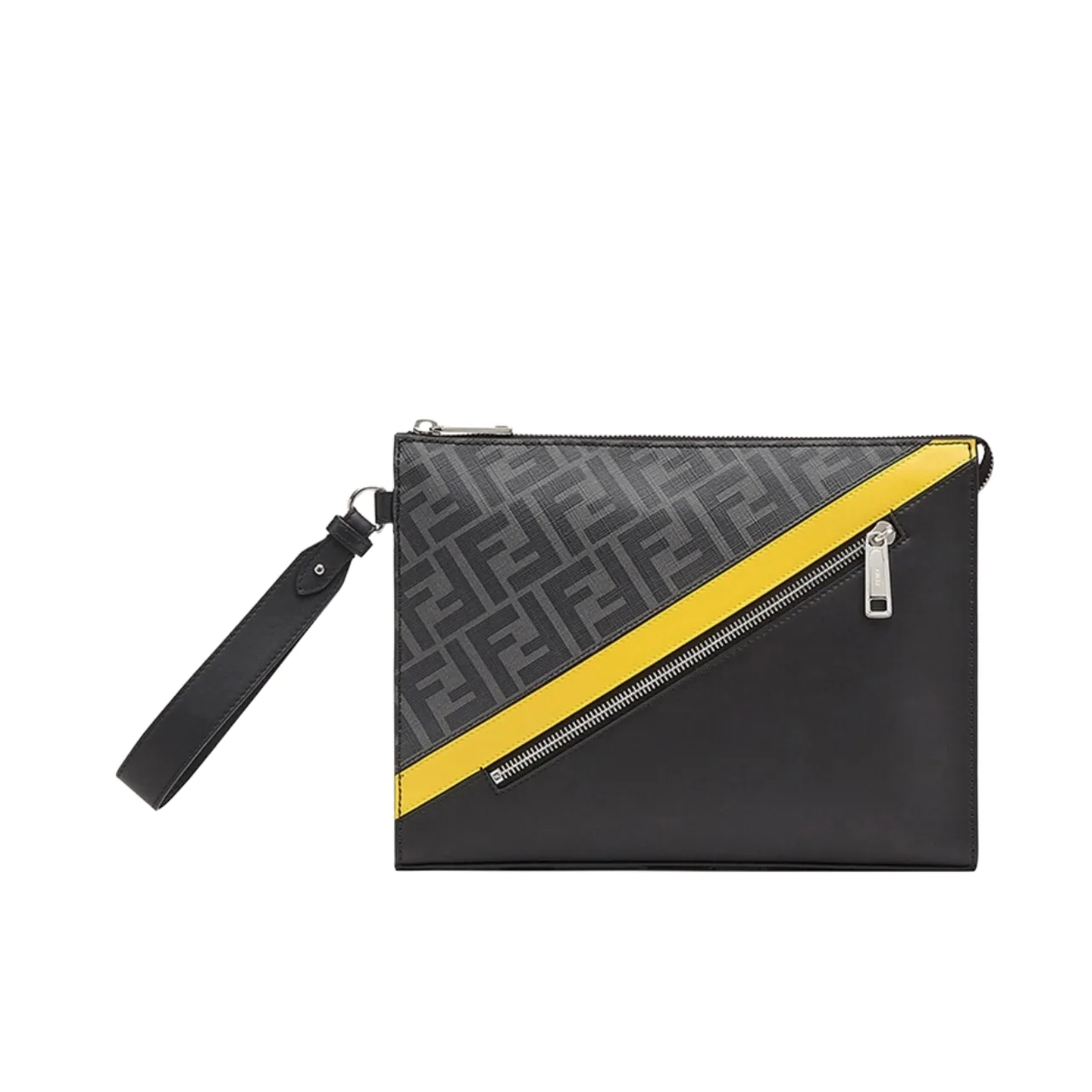 Fendi Diagonal Flat Pouch Ff Jacquard Fabric Bag Black And Grey 26Cm Main image