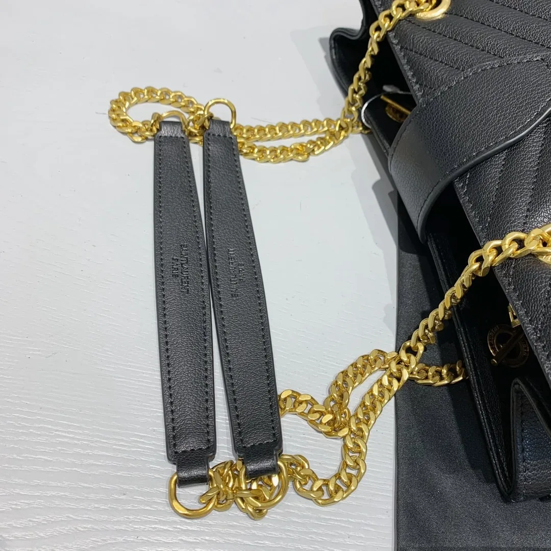 Saint Laurent Black Grain De Poudre Matelasse Chevron Monogram Shopping Bag Gold Hardware Secondary image