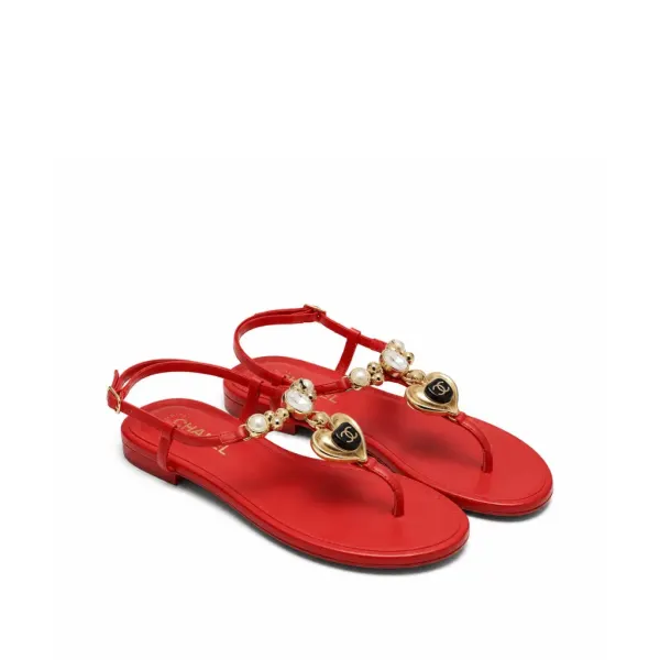 Chanel Gold Cc Logo Thong Sandals Wine Red