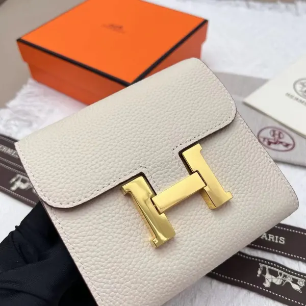 H Constance Compact Cream Leather Wallet
