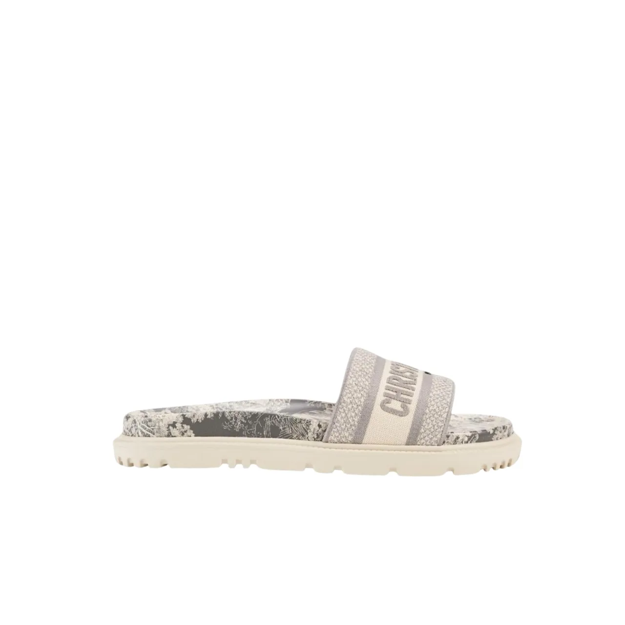 Dior Dway Toile De Jouy Embroidered Cotton Slide Sandals Gray Main image