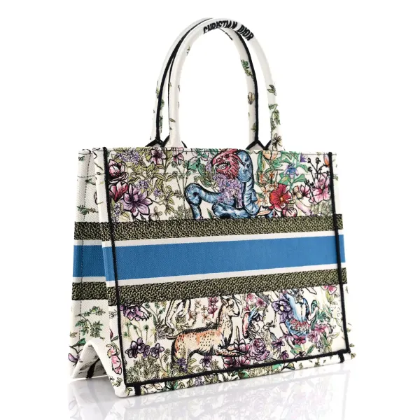 Dior White Multicolor D-Constellation Embroidery Book Medium Tote Bag 36Cm