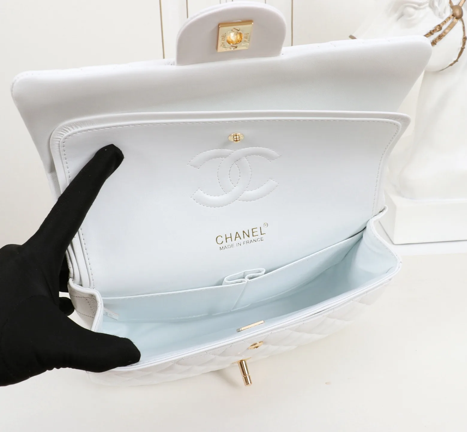 Chanel Classic Medium Double Flap White Lambskin With Gold Hardware 25Cm