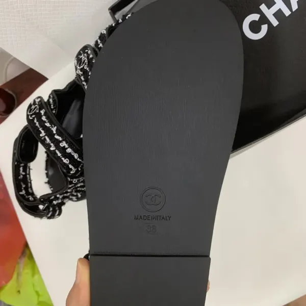 Chanel Tweed Dad Interlocking Cc Slingback Sandals Black G35927 X56390 K3756