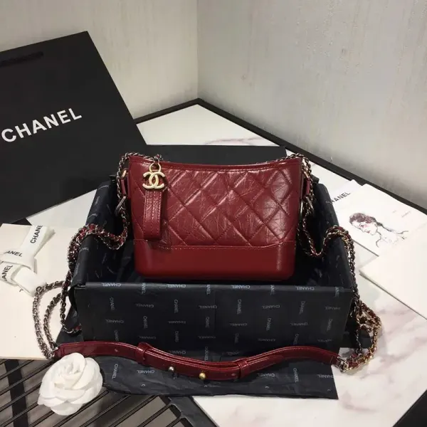 Chanel Gabrielle Quilted Aged Calfskin Small Hobo Burgundy Bag