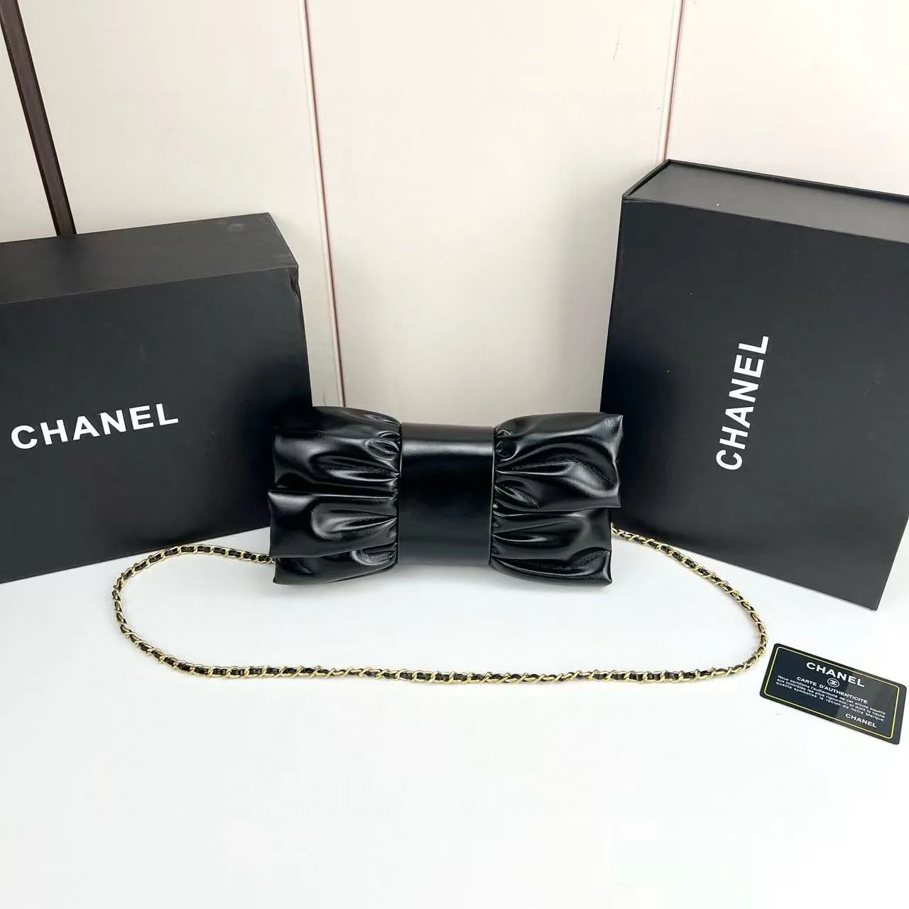 Chanel Ribbon Clutch In Black With Gold Hardware
