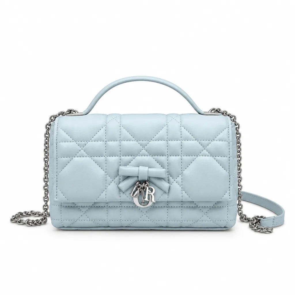 Dior Miss Dior Mini Bag Light Blue Cannage Lambskin Bow Detail Chain Strap Main image