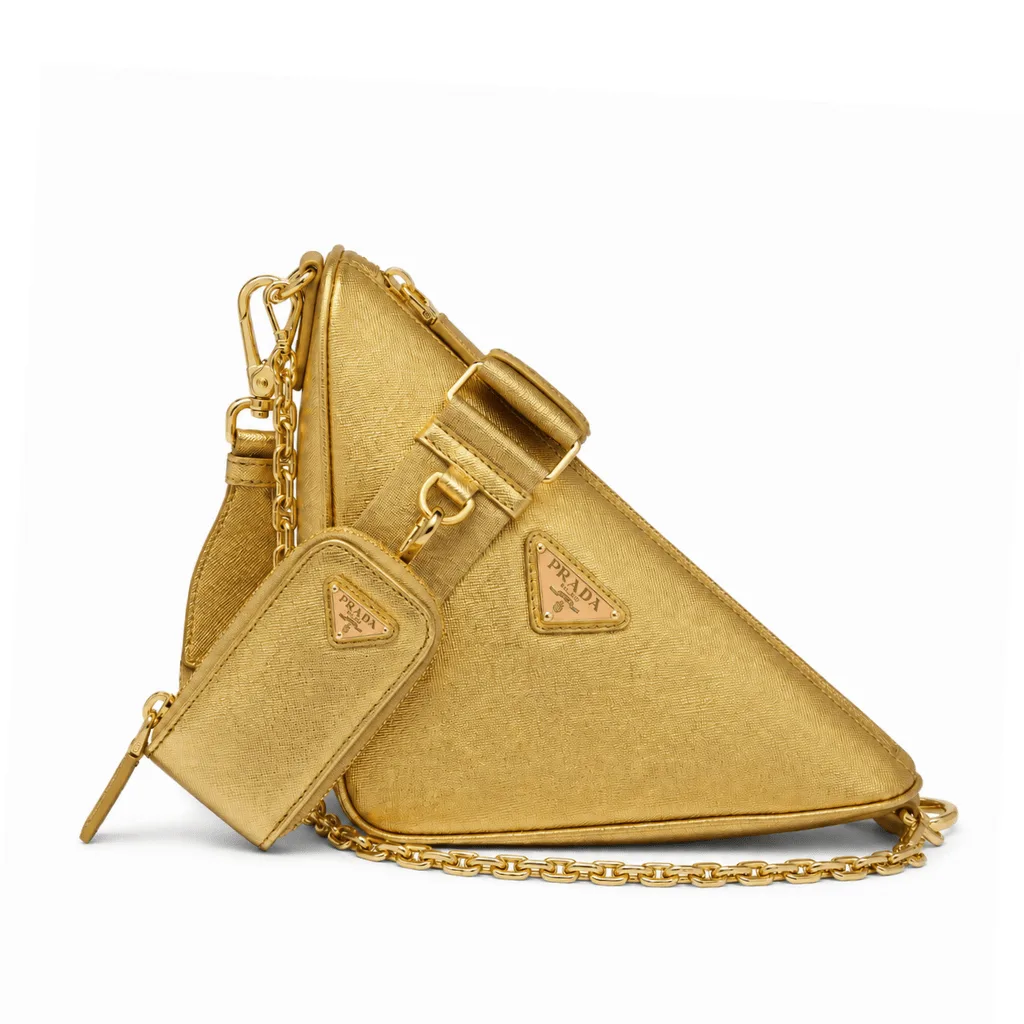Prada Triangle Saffiano Leather Shoulder Bag Gold 28cm Main image