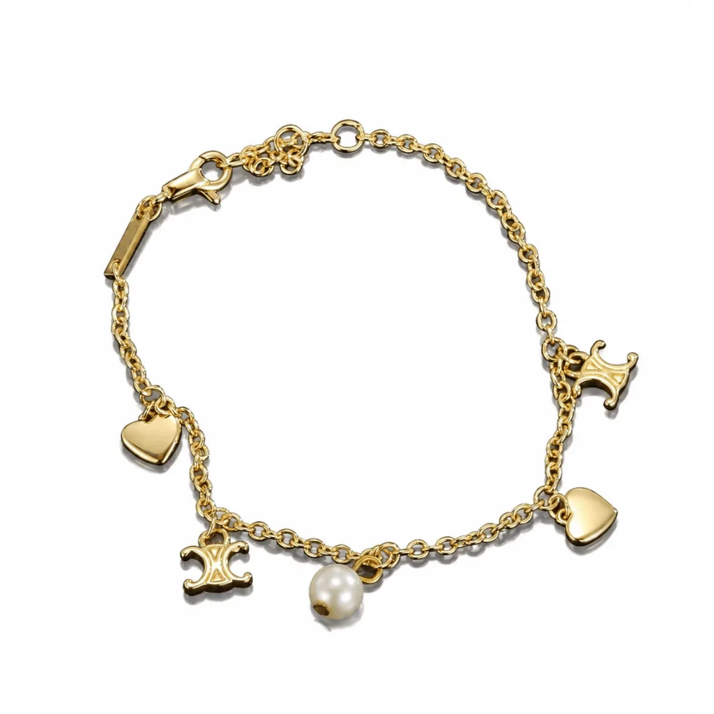 Celine Coeur Charm Bracelet In Gold-Tone Brass And Resin Pearl Main image