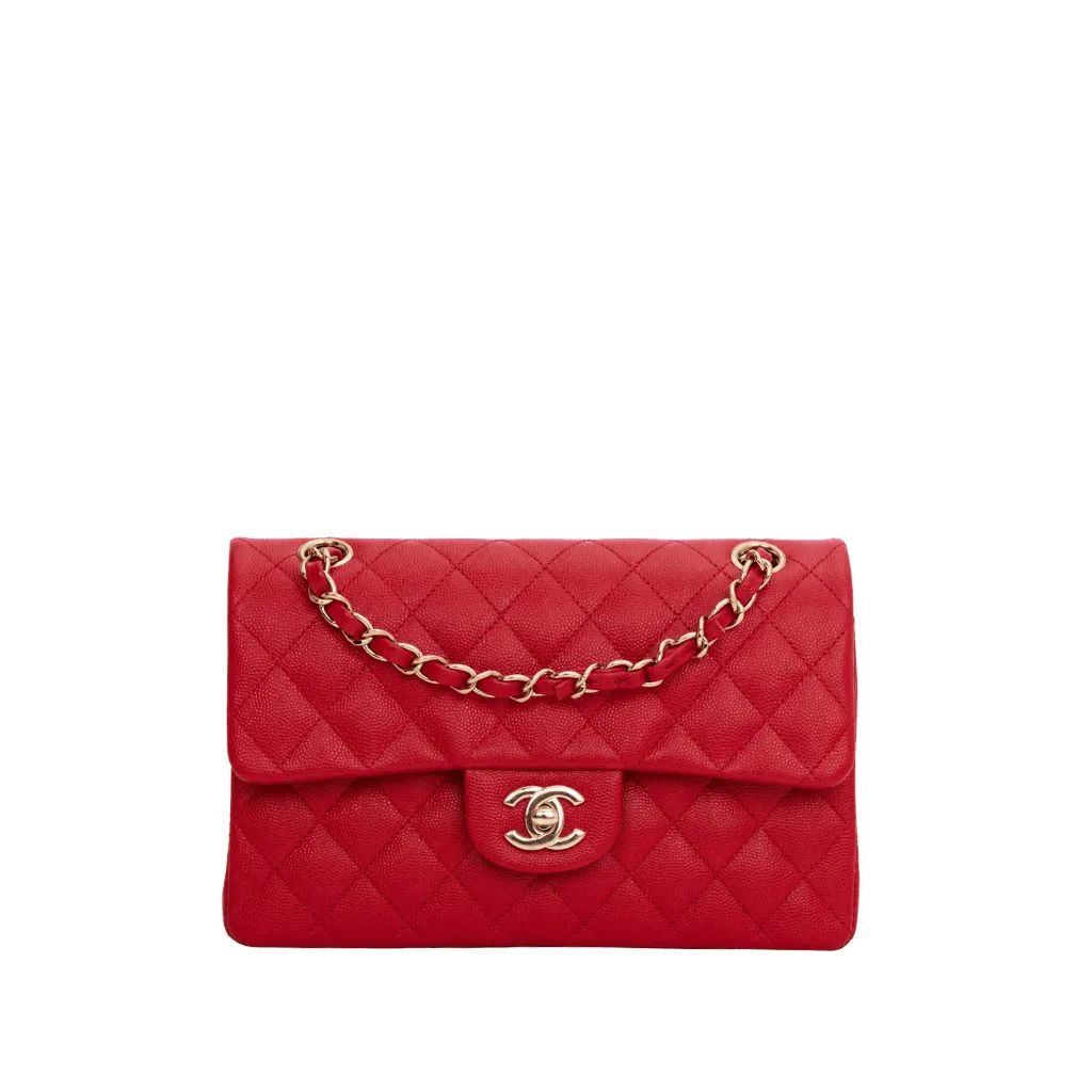 Chanel Small Classic Double Flap Red Caviar Light Gold Hardware Main image
