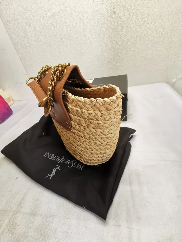 Saint Laurent Mini Manon In Raffia And Aged Vegetable Tanned Leather Naturel 23Cm 774269Gaaed9051