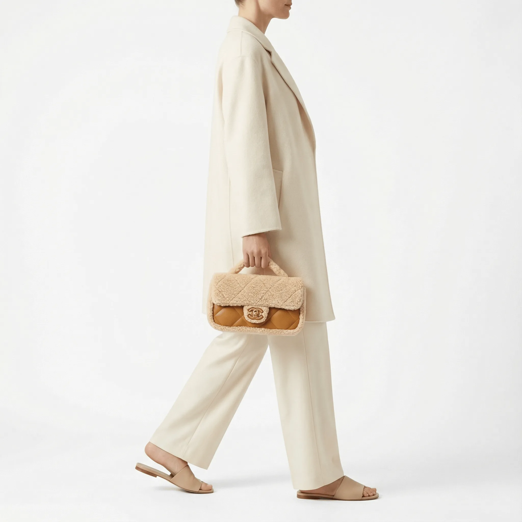 Chanel Quilted Flap Bag Beige Shearling Gold Hardware Secondary image