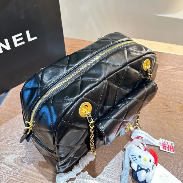Chanel Maxi Bowling Shoulder Bag With Chain In Black 28Cm