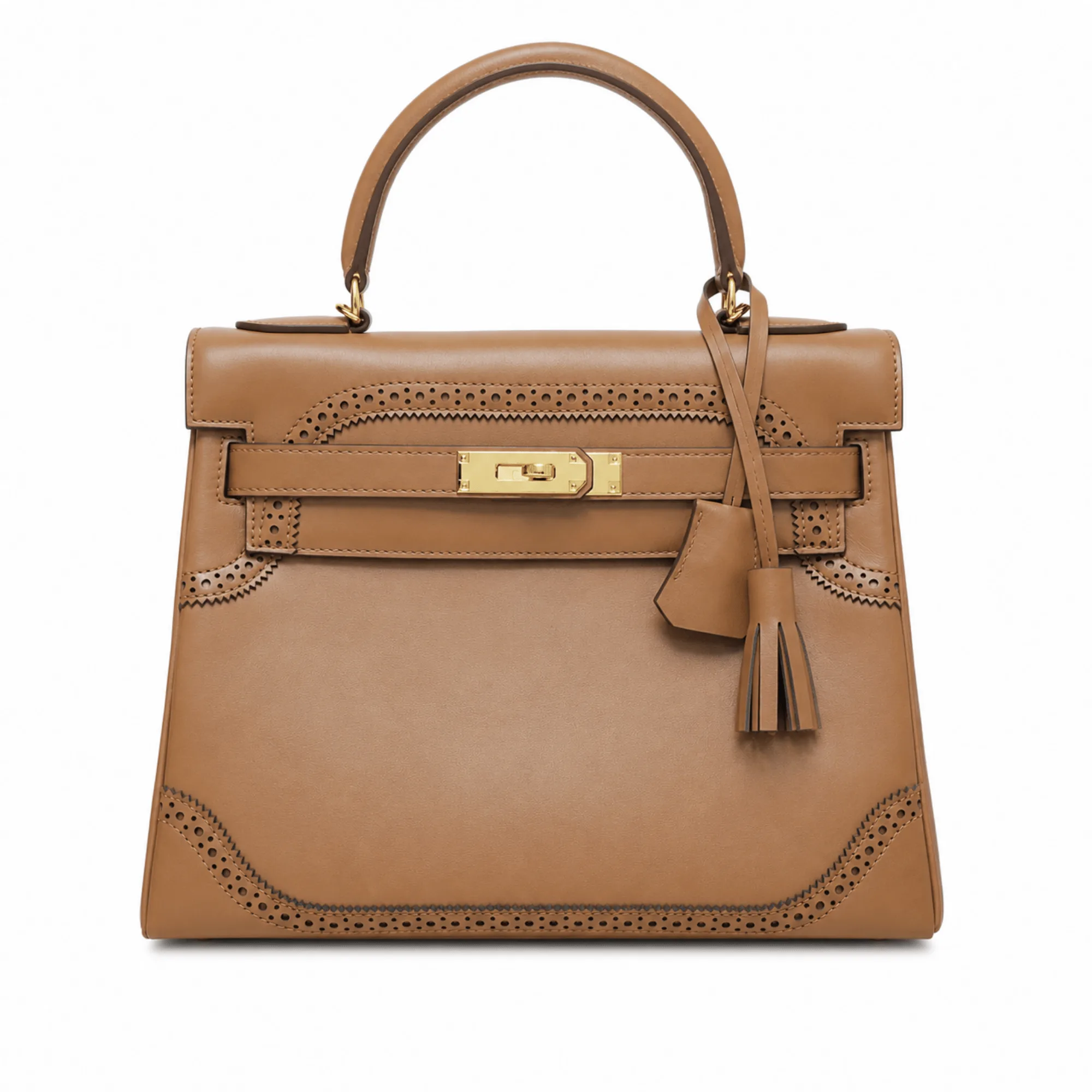 H Kelly Ghillies Bag 28 Retourne Fauve Tadelakt Leather Gold Hardware Main image