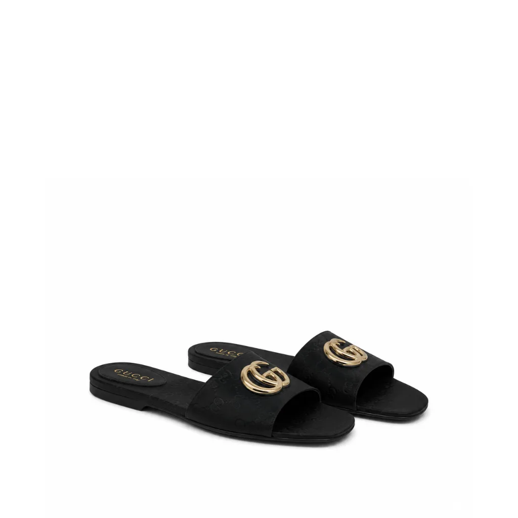 Gucci Classic Monogram Canvas Single-Strap Slide Sandals In Black