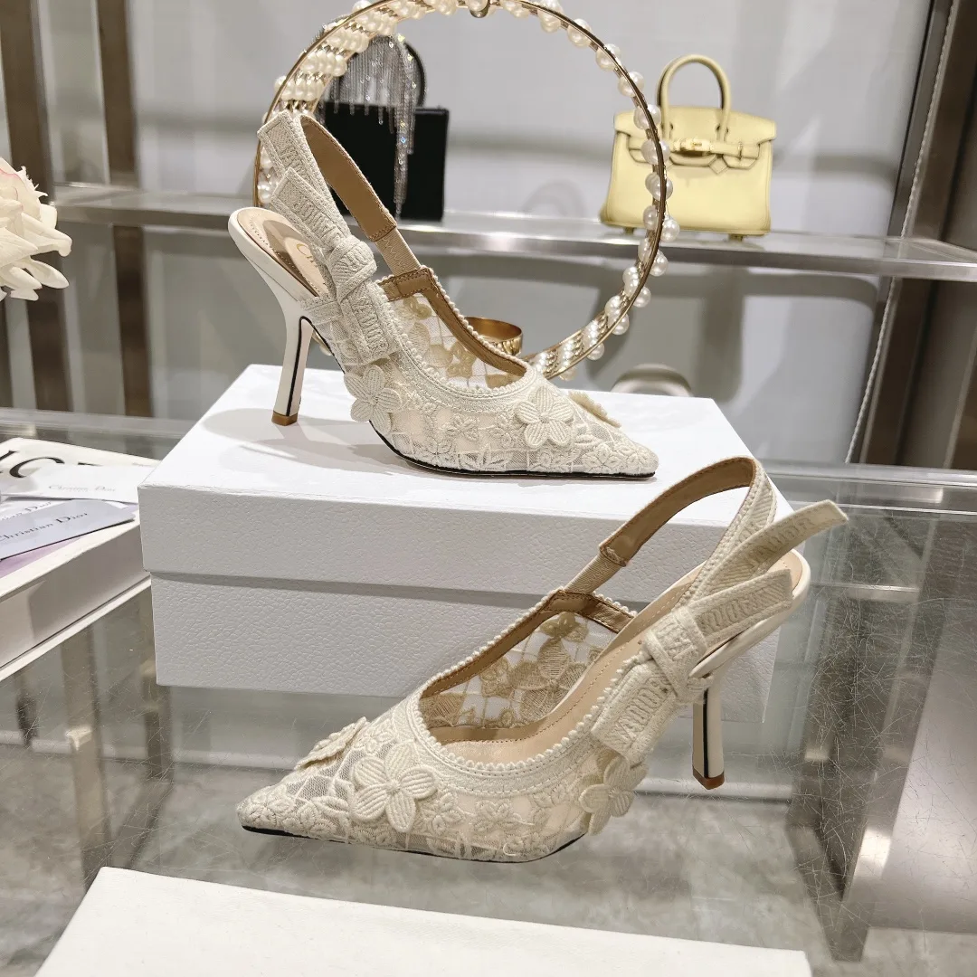 Dior Cd J’Adior Slingback Pump White Flower Embroidered