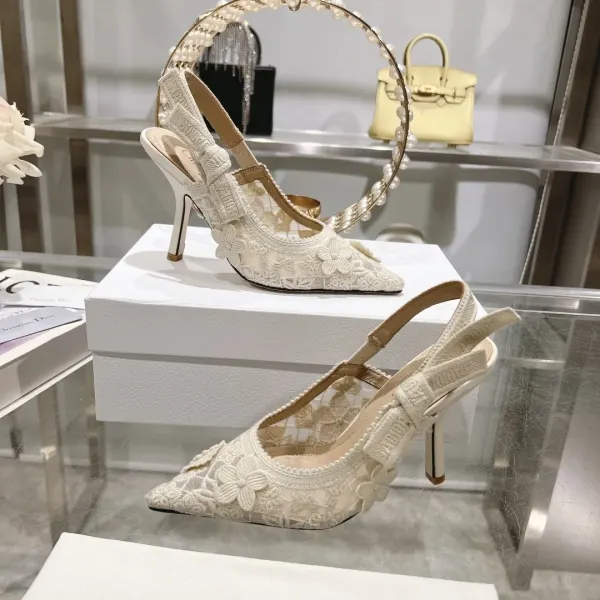 Dior Cd J’Adior Slingback Pump White Flower Embroidered