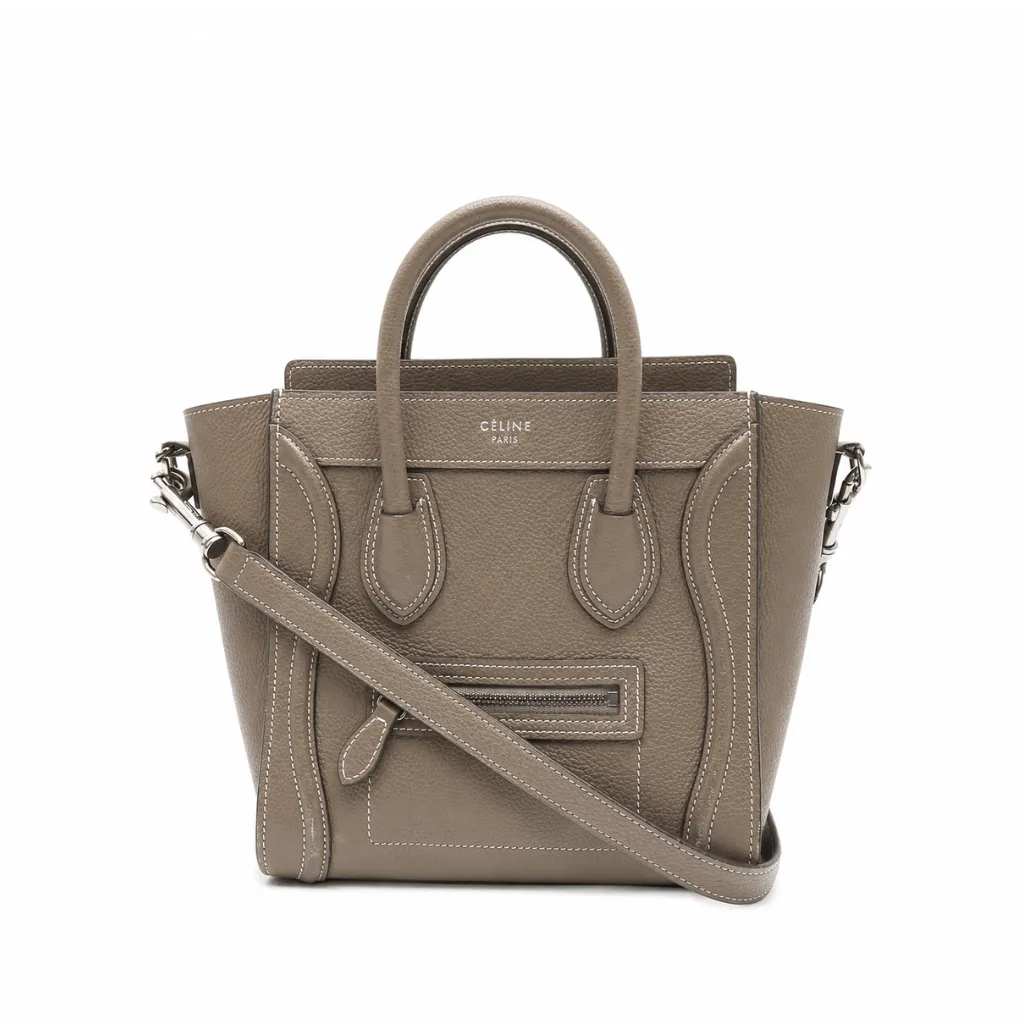 Celine Nano Luggage Bag In Drummed Calfskin Etoupe 189243Dru09So Main image