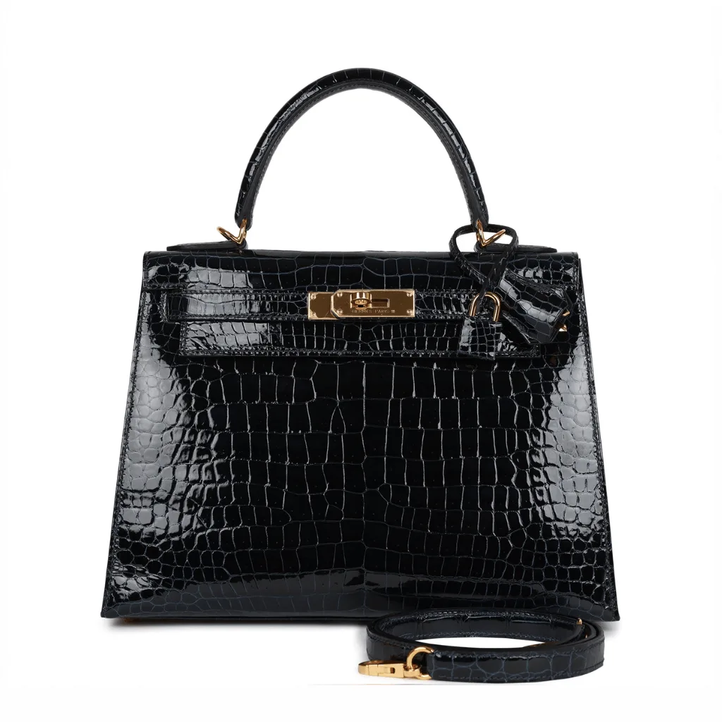 H Kelly Sellier 28 Bleu Baltique Shiny Porosus Crocodile Gold Hardware Main image