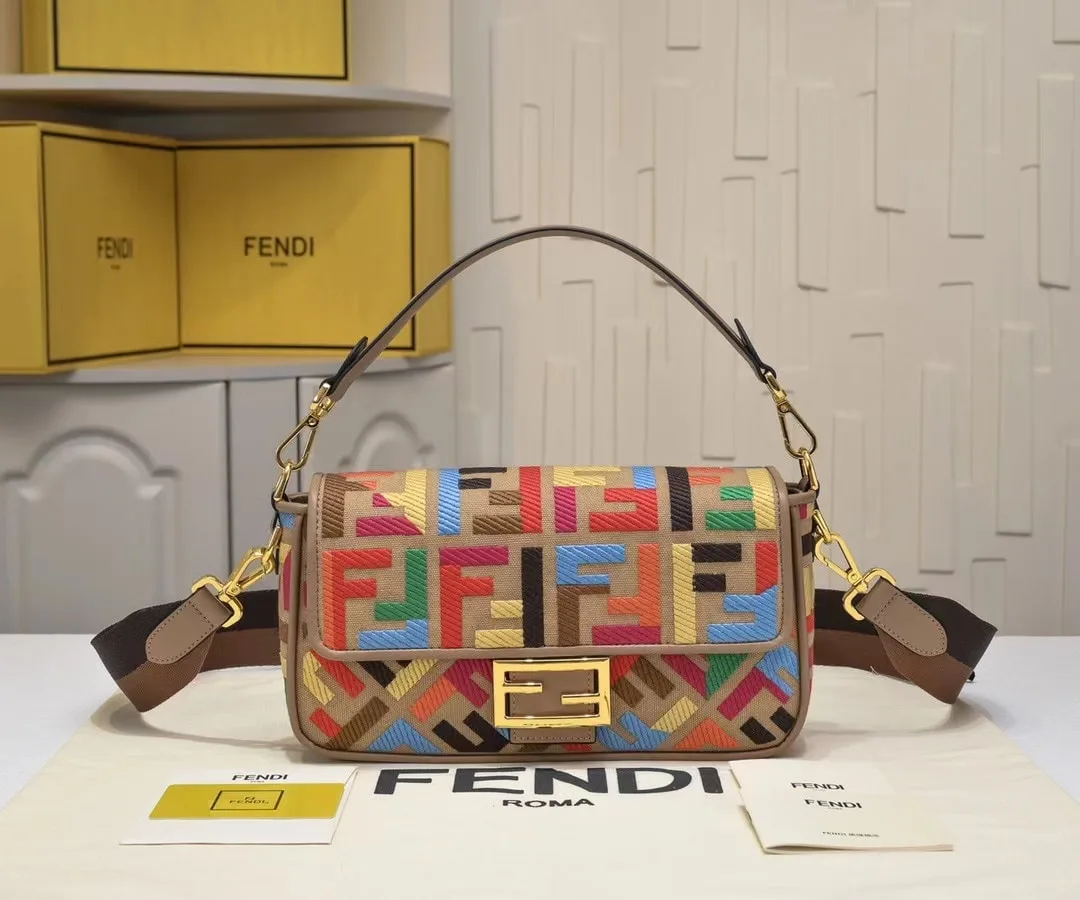 Fendi Multicolor Canvas Vitello King FF Embroidered Baguette 8Br600Ahw7F18H2 Secondary image