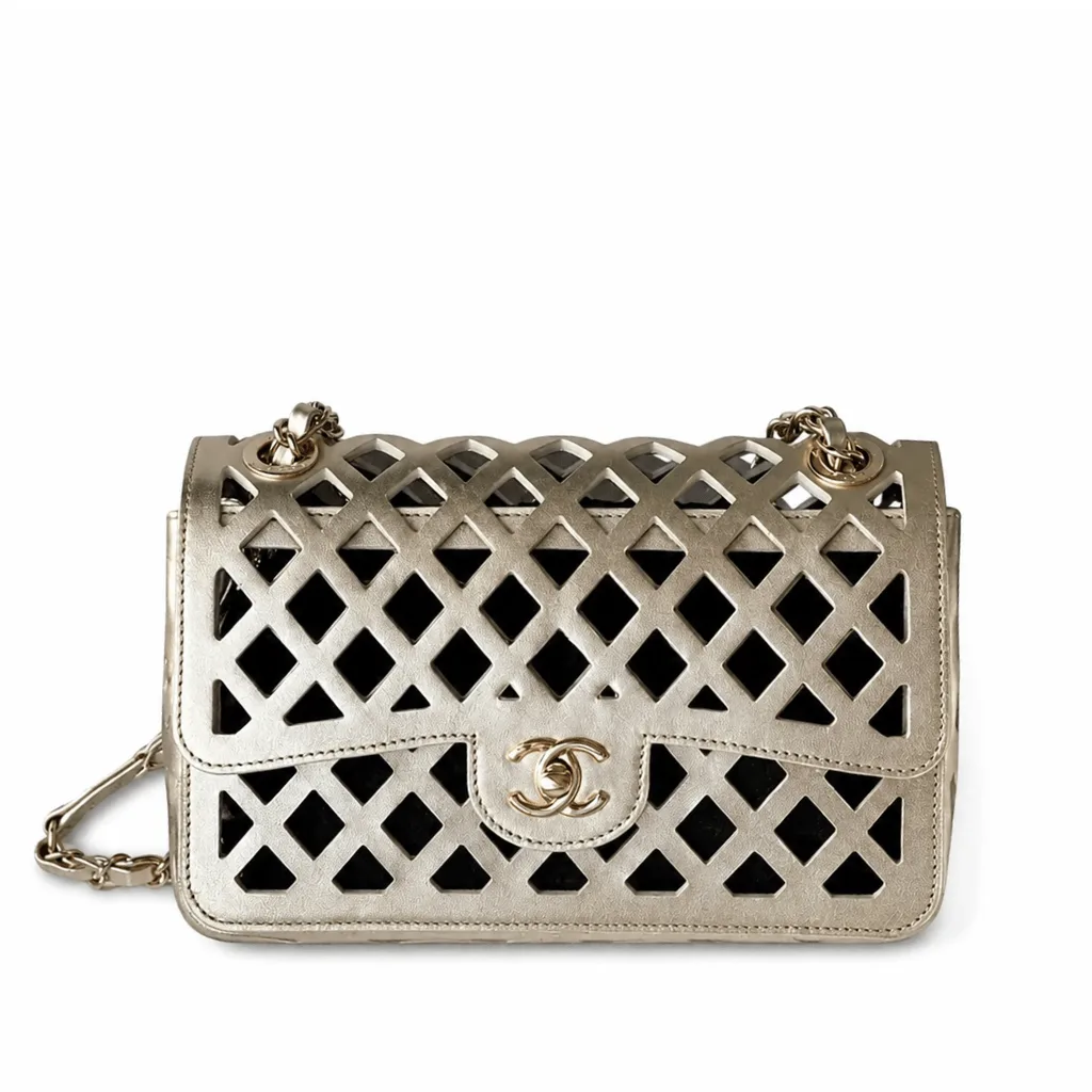 Chanel Metallic Gold Perforated Calfskin Mini See Through Single Flap Gold Hardware Main image