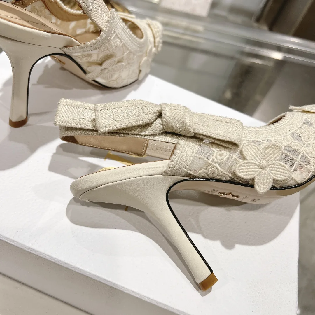 Dior Cd J’Adior Slingback Pump White Flower Embroidered