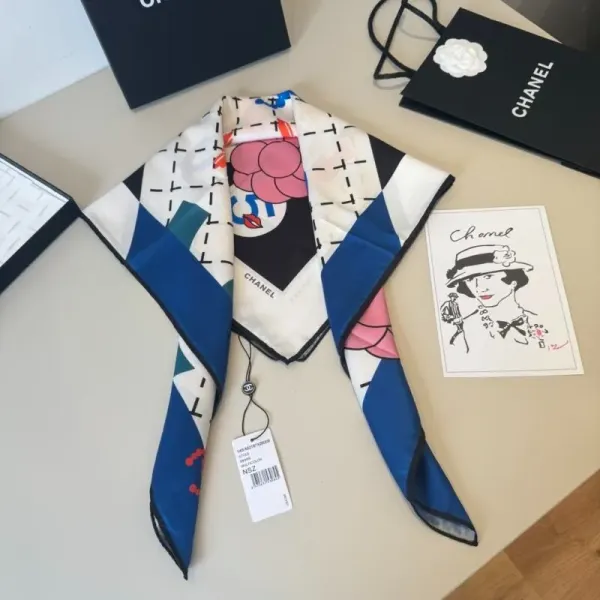 Chanel Chanel Silk Scarf 90 Double C Quilted Pattern