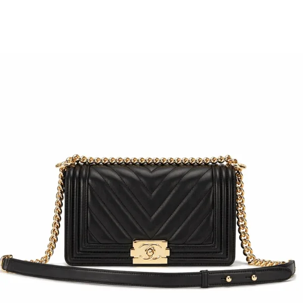 Chanel Medium Boy Bag Black Chevron Caviar Light Gold Hardware Main image