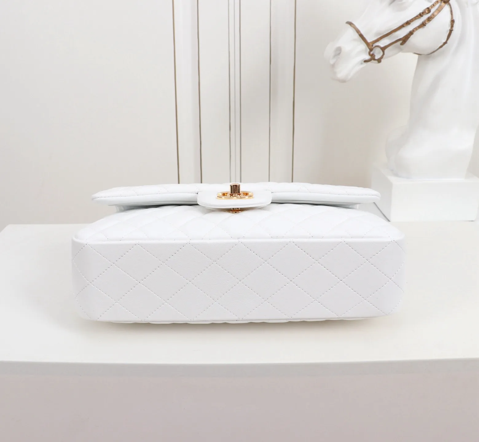 Chanel Classic Medium Double Flap White Lambskin With Gold Hardware 25Cm