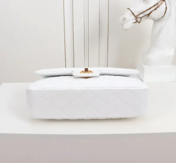 Chanel Classic Medium Double Flap White Lambskin With Gold Hardware 25Cm