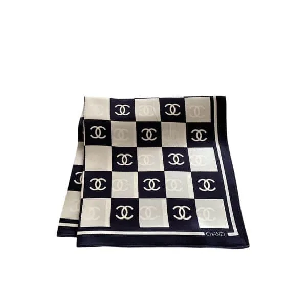 Chanel Square Motif CC Logo Silk Scarf Black And White 70cm Main image
