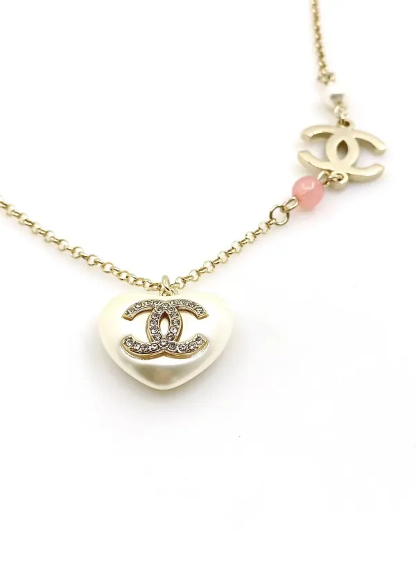 Chanel Gold-Tone CC Heart Resin Pearl Necklace