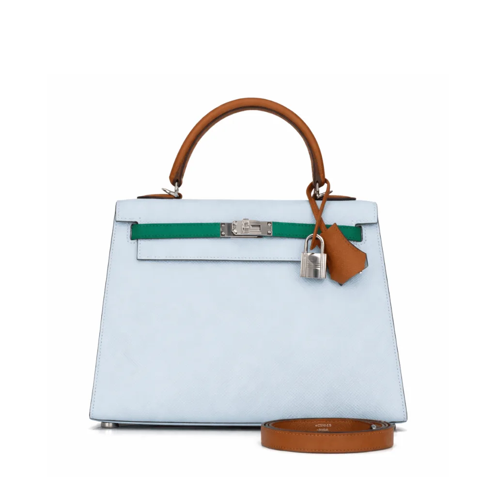 H Kelly 25 Bleu Brume, Vert Jade and Gold Epsom Palladium Hardware Main image