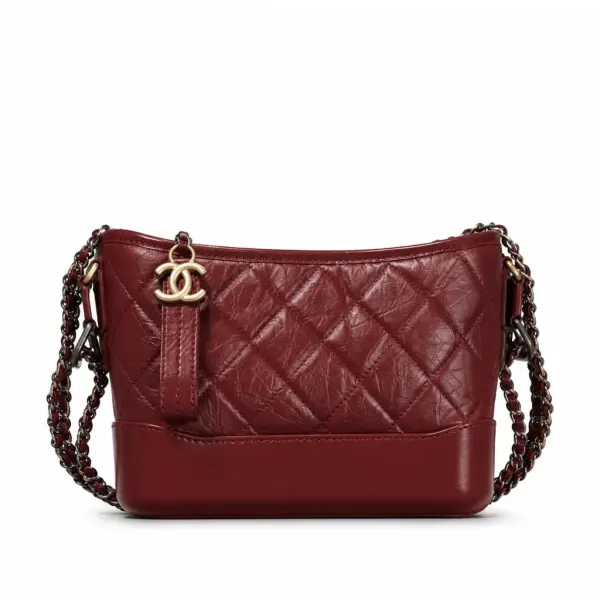 Chanel Gabrielle Quilted Aged Calfskin Small Hobo Burgundy Bag