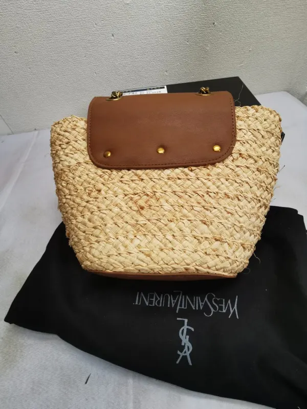 Saint Laurent Mini Manon In Raffia And Aged Vegetable Tanned Leather Naturel 23Cm 774269Gaaed9051
