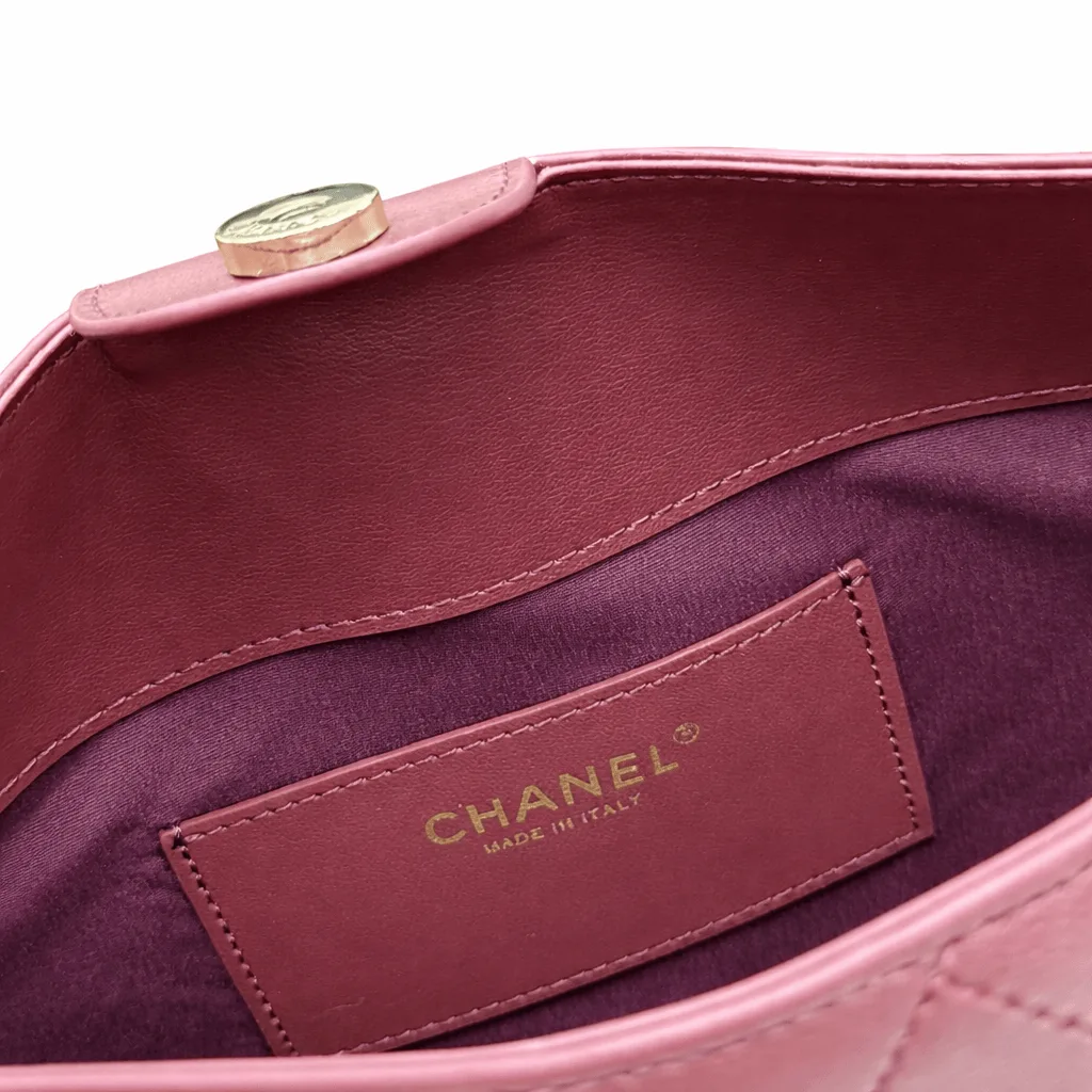 Chanel Maxi Hobo Bag Shiny Lambskin Gold Hardware Dark Burgundy